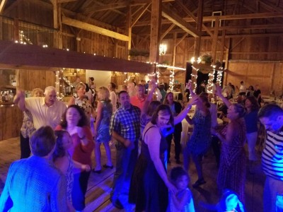 Matt and Lou's wedding reception at William Allen Farm in Pownal. Maine Wedding Band Every Other Sunday